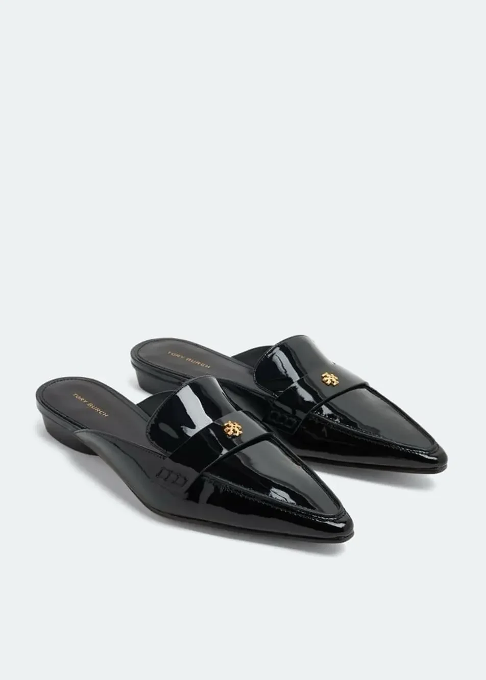 Tory Burch Black Patent Leather Pointed Toe Backless Loafer Mules Shoes 8